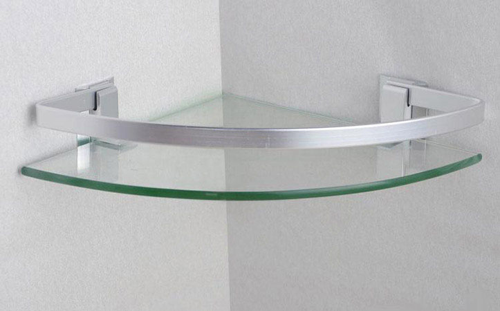 Fan-shaped 5mm clear tempered glass for bathroom corner rack