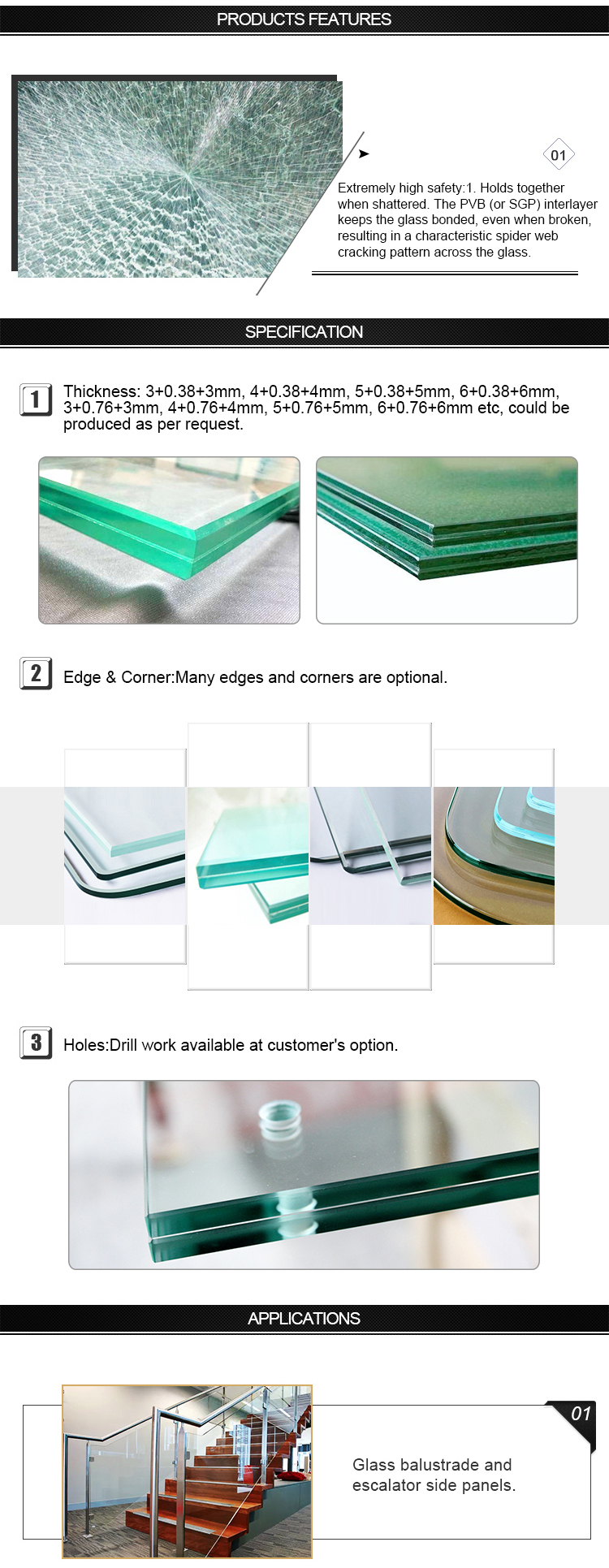 Creation Defective Assassinate 10mm 12mm clear tempered laminated glass for guard bar