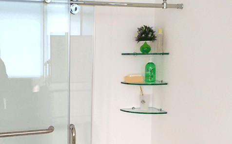 Fan-shaped edge grinding tempered glass bathroom shelf