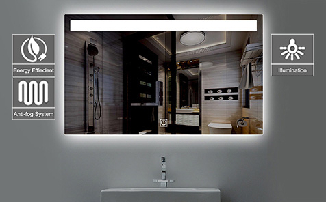 Rectangular anti-fog led mirror for shower room