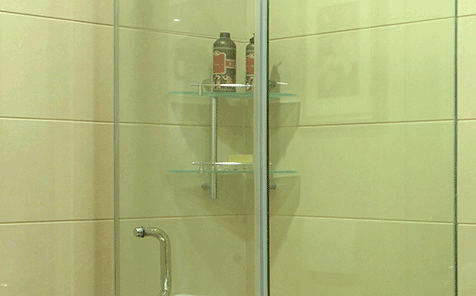 Triangle Polished edge tempered glass bathroom shelf