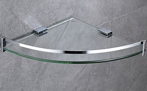 Fan-shaped edge grinding clear tempered glass bathroom shelf