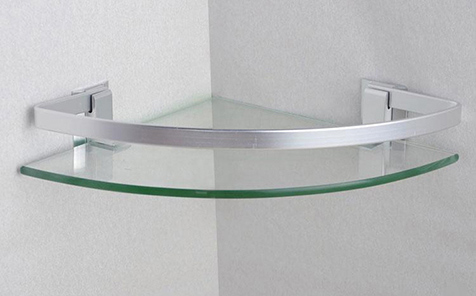 Fan-shaped edge grinding clear tempered glass bathroom shelf