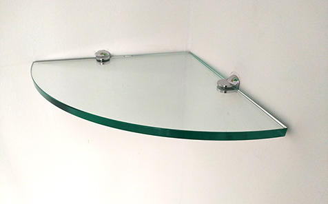 Fan-shaped edge grinding clear tempered glass bathroom shelf