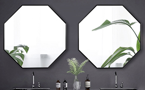 Decorative black octagon aluminum frame silver mirror for bathroom