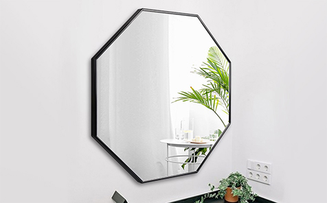Decorative black octagon aluminum frame silver mirror for bathroom