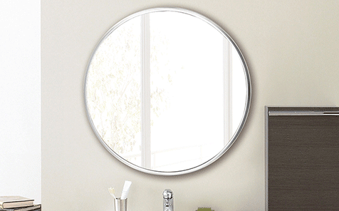 Decorative silver-colored round aluminum frame mirror for bathroom