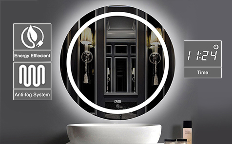 Led anti-fog touch switch round shaped  bathroom mirror