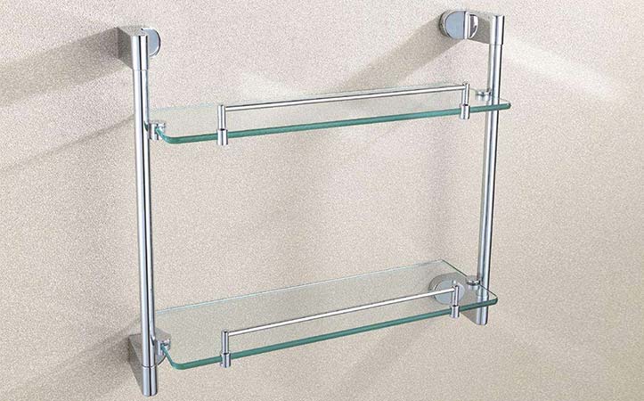 Rectangular polished edge tempered glass bathroom shelf