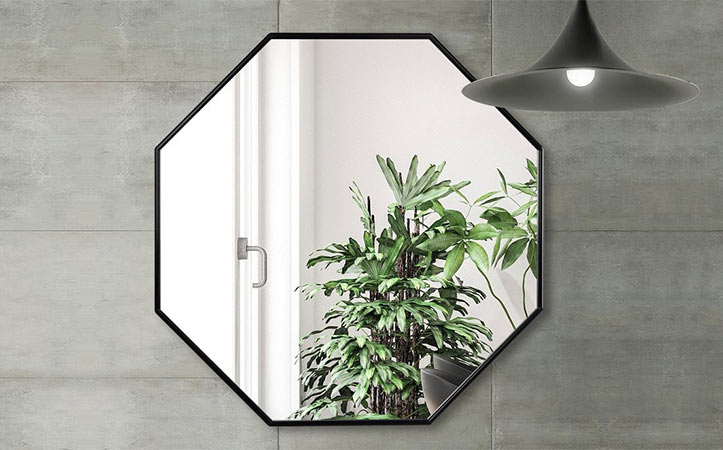 Decorative black octagon aluminum frame silver mirror for bathroom