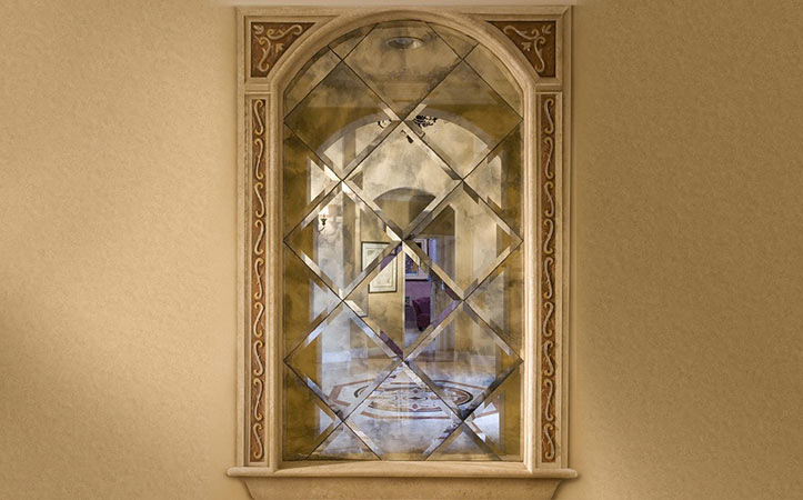 Rectangular grey colored Antique mirror for sitting room decoration
