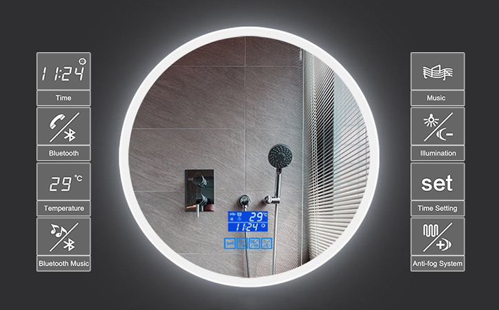 Led anti-fog touch switch round shaped  bathroom mirror
