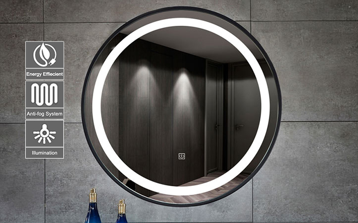 Led anti-fog round shaped mirror for bathroom
