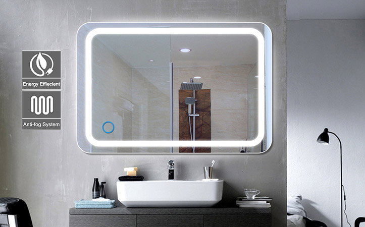 Rectangular anti-fog led mirror for shower room