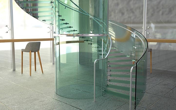 Frameless tempered curved glass for stair handrail