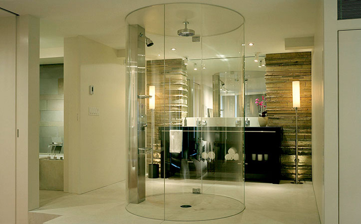 Frameless tempered curved glass for shower enclosure