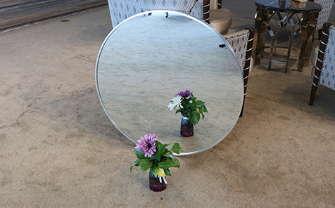 Decorative large round silver frame mirror for bathroom