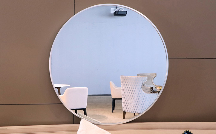 Decorative large round silver frame mirror for bathroom